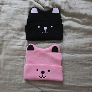 Cute Black and Pink Bear Beanies